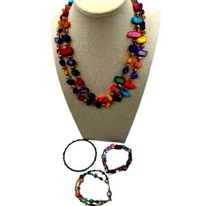 Colorful Chunky Beaded Necklace & Bracelet Set - Unique Handmade Jewelry